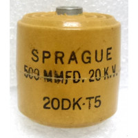 20DK-T5 Sprague Doorknob Capacitor 500pf 20kv 20%  Includes Hardware (Pull)