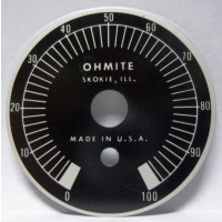 Ohmite Dial Face for Wirewound  Rheostat 0-100 (NOS)