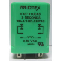 613-11U0A6  Time Delay Relay, 10a, 1/3 HP, 120vac, 3 seconds, Midtex