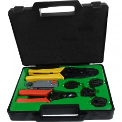 1505 - Complete Crimping tool Kit, Handle, Cutter, Strip Tool, 5 Dies