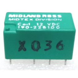 190-22B100 Midtex DPDT 12 vdc 2 Amp High Sensitivity DIP PC Board Relay