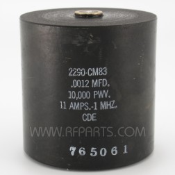 2290-CM83 Cornell Dubilier High Voltage Cylindrical Capacitor .0012mfd 10kv 11 Amps @ 1 MHz (NOS)
