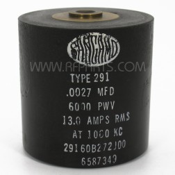 29160B272J00 Sangamo High Voltage Cylindrical Capacitance .0027mfd 6kv 13 Amps @ 1000KC (NOS)