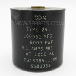 29160B511J00 Cornell Dubilier High Voltage Cylindrical Capacitor .00051mfd 6kv 5.1 Amps @ 1000KC (NOS)