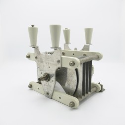 CX62C-1 Barker & Williamson H.D. Variable Capacitor, Butterfly, 20-65pf 9kv 0.22" gap 8 plates w/adjusters and Ceramic standoffs (Pull)